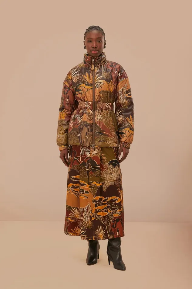 Women Puffer Jackets Farm Rio Gold Savana Dream Reversible Puffer Jacket