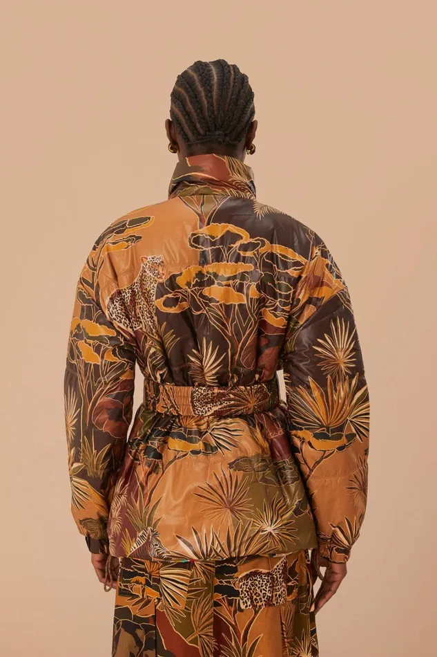Women Puffer Jackets Farm Rio Gold Savana Dream Reversible Puffer Jacket