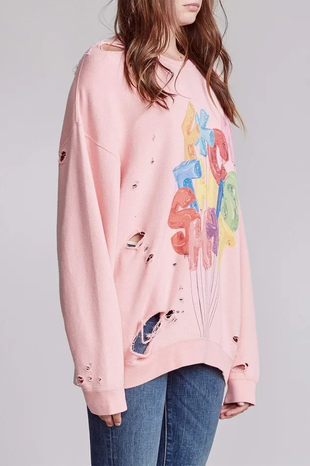 Women R13 FCk This ShT Oversized Crewneck 8211 Pink Sweatshirts