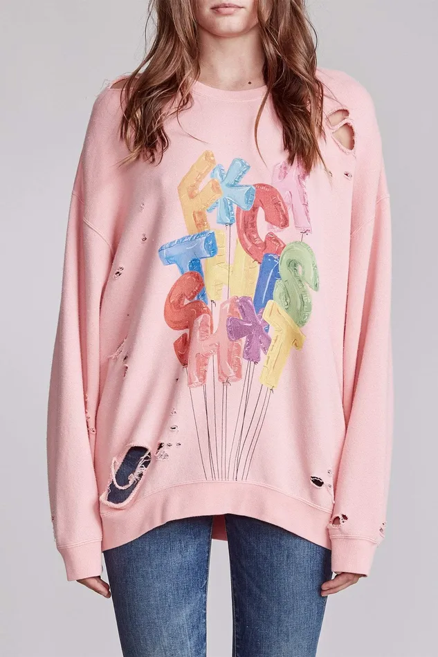 Women R13 FCk This ShT Oversized Crewneck 8211 Pink Sweatshirts