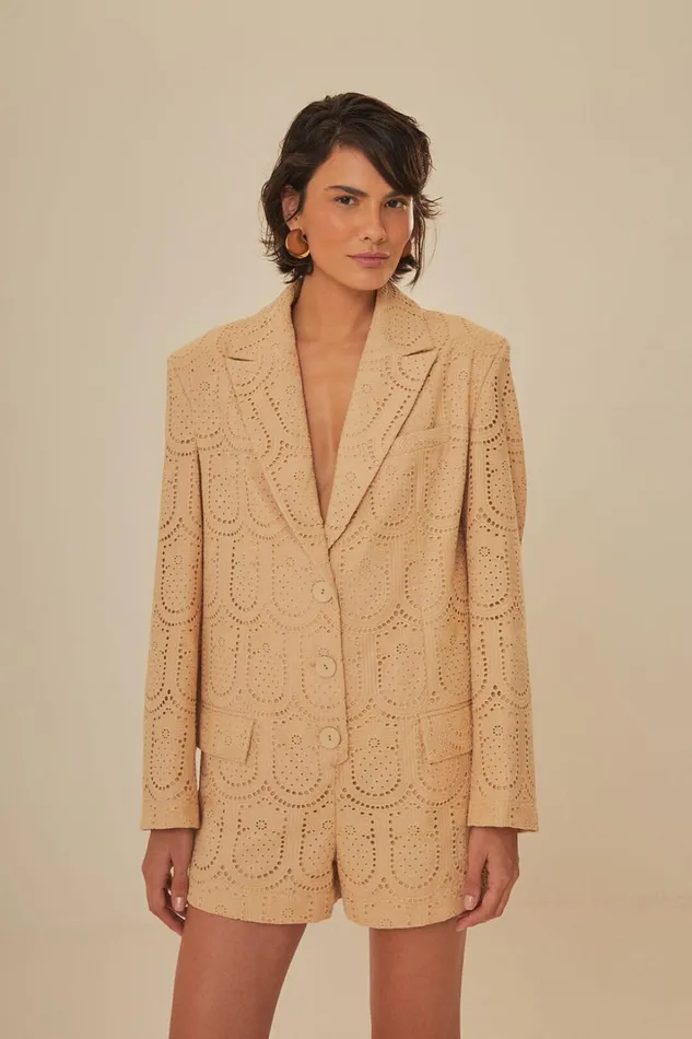 Women Rompers Farm Rio Sand Cotton Eyelet Tailored Romper
