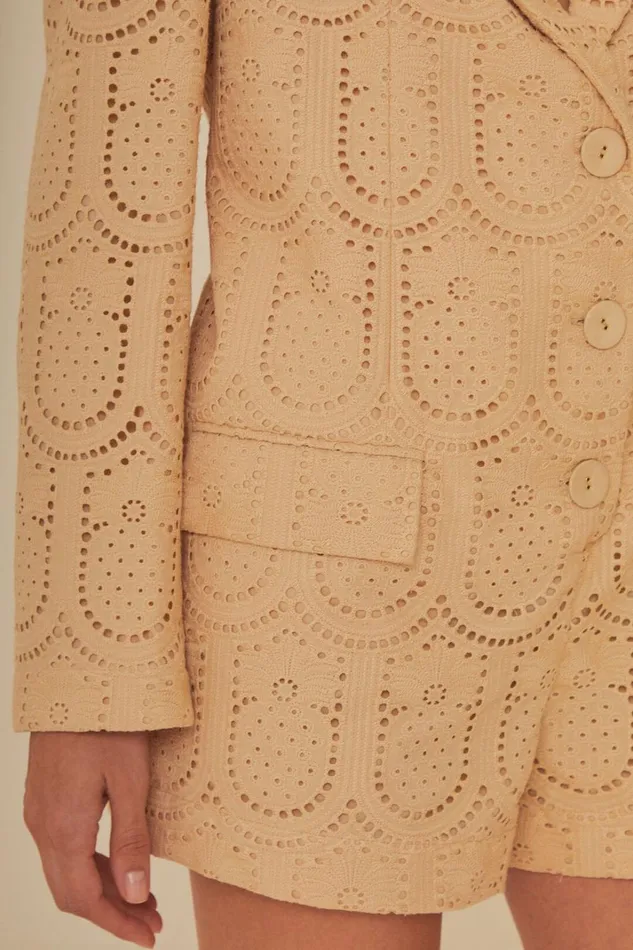 Women Rompers Farm Rio Sand Cotton Eyelet Tailored Romper