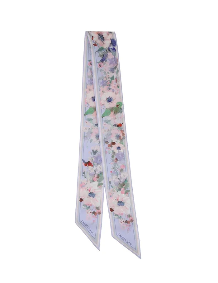 Women Scarves Zimmermann Printed Silk Ribbon Scarf Blue Floral