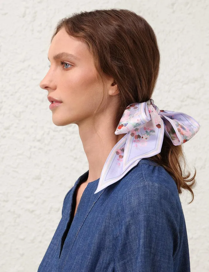 Women Scarves Zimmermann Printed Silk Ribbon Scarf Blue Floral