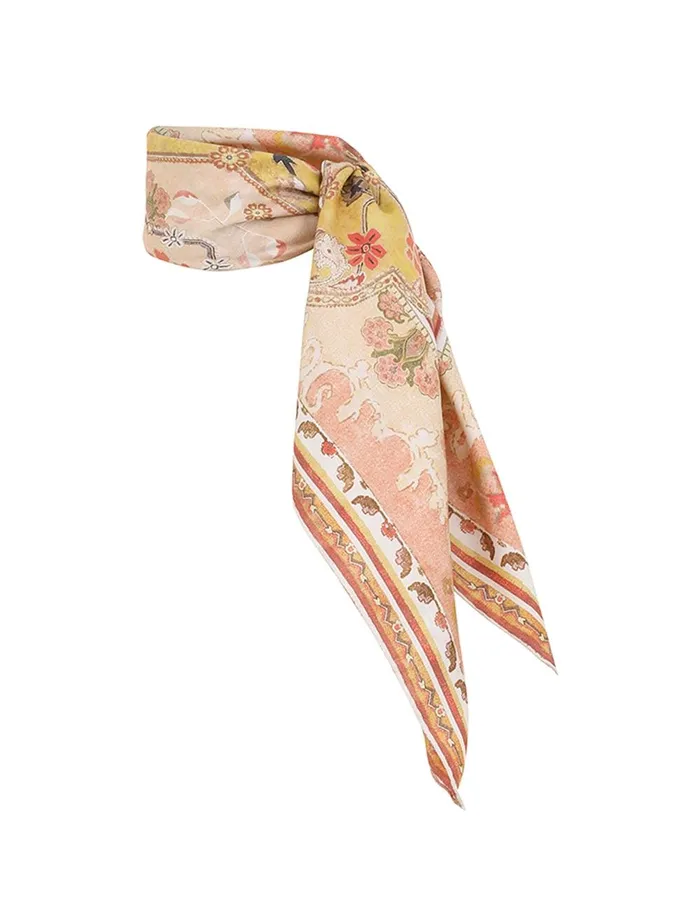 Women Scarves Zimmermann Printed Silk Square 70 Mustard Multi