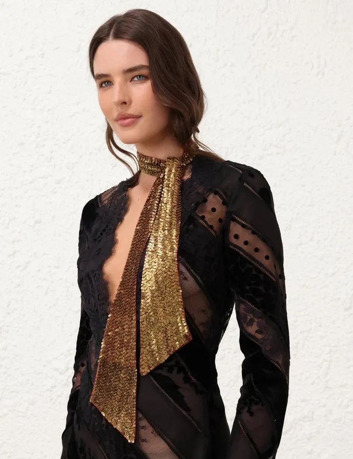 Women Scarves Zimmermann Sequin Neck Scarf Rustantique Gold