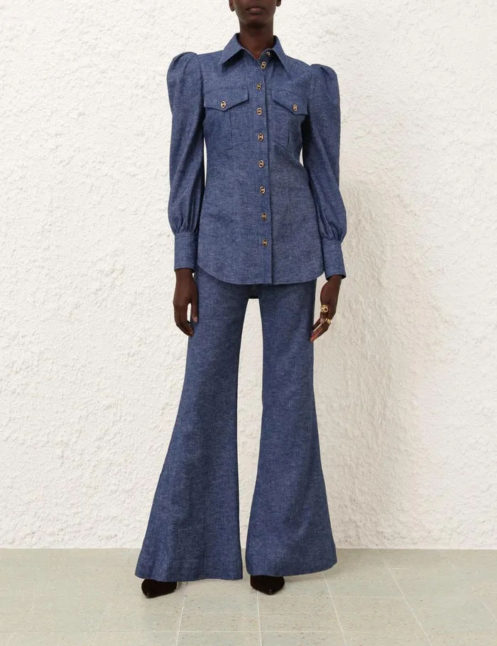 Women Shorts and Pants Zimmermann Eden Chambray Flare Pant Chambray