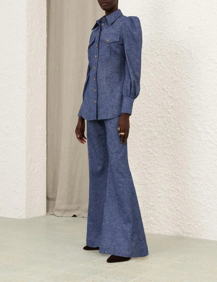 Women Shorts and Pants Zimmermann Eden Chambray Flare Pant Chambray