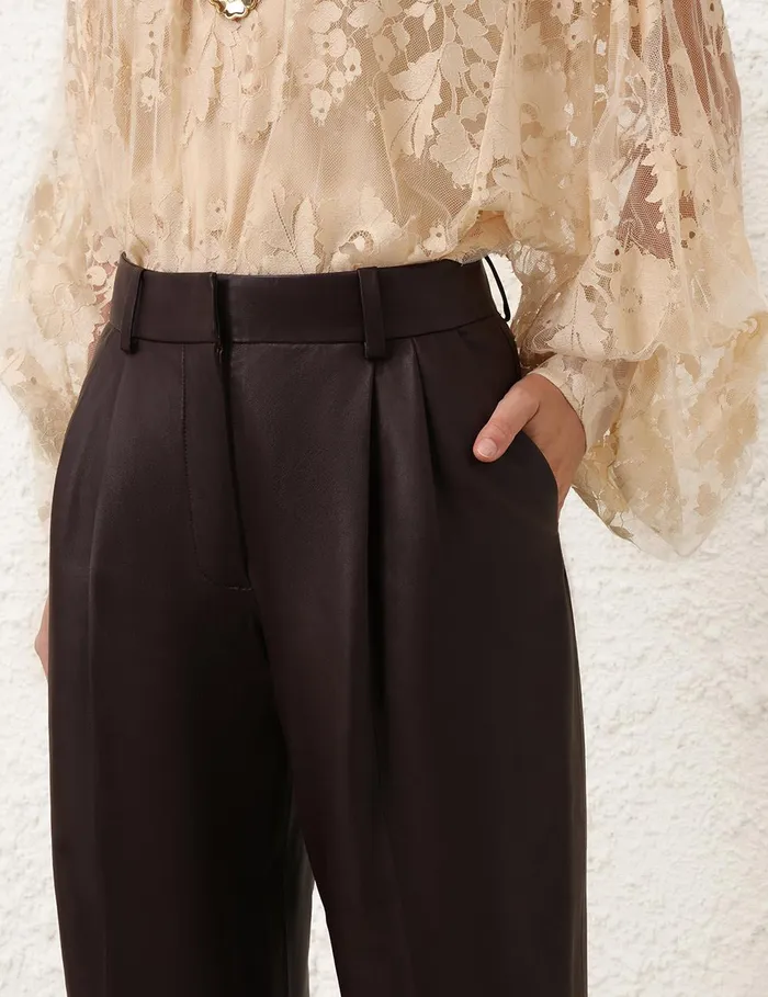 Women Shorts and Pants Zimmermann Illustration Leather Pant Mahogany