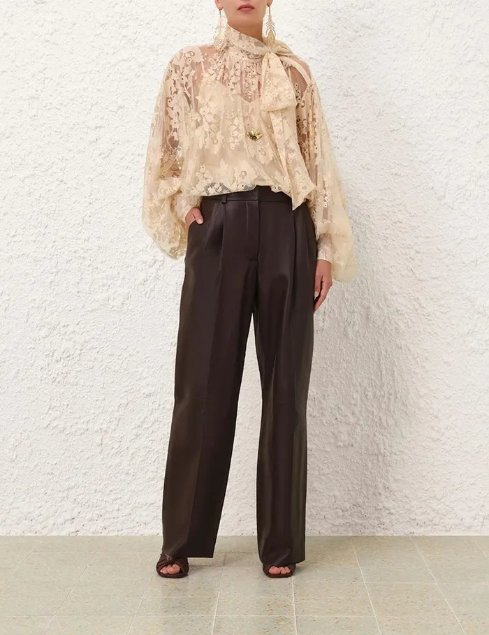 Women Shorts and Pants Zimmermann Illustration Leather Pant Mahogany