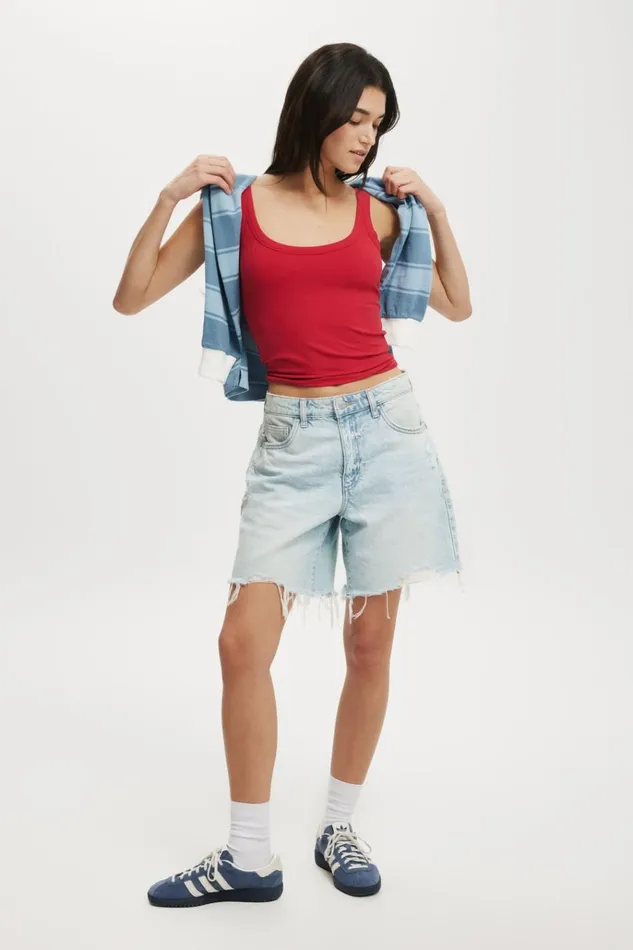 Women Shorts Cotton On Relaxed Denim Short Air Blue Rip