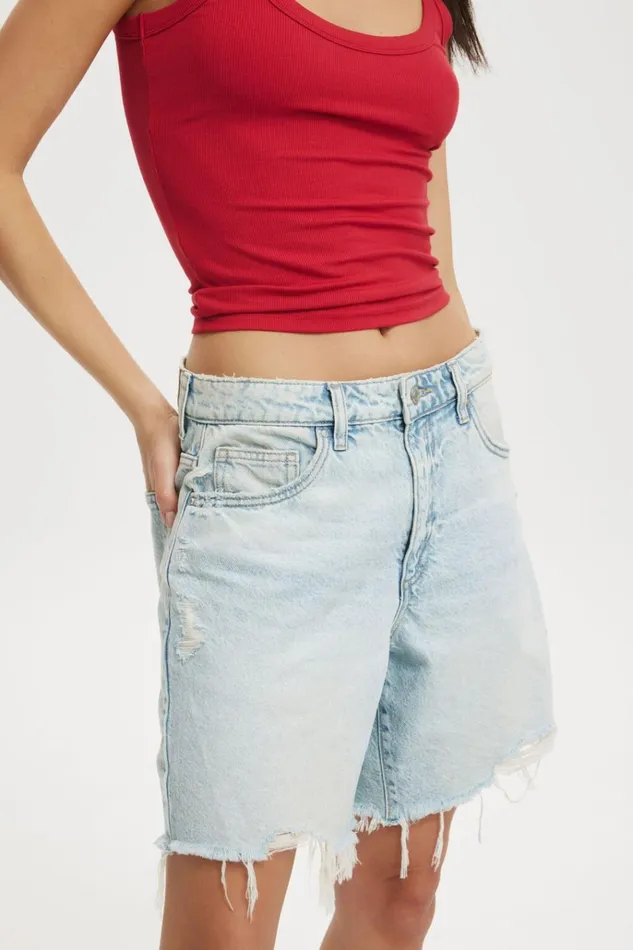 Women Shorts Cotton On Relaxed Denim Short Air Blue Rip