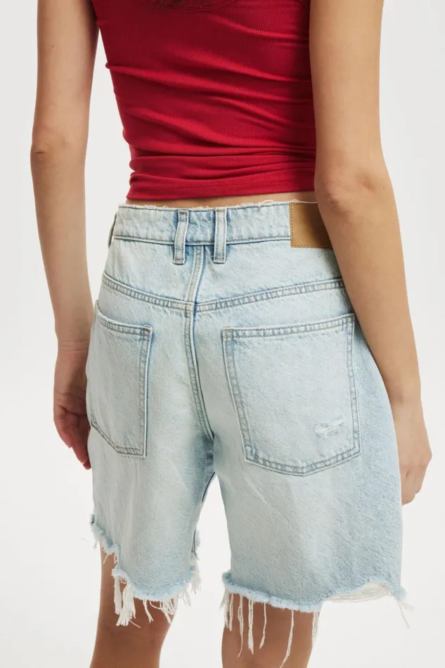 Women Shorts Cotton On Relaxed Denim Short Air Blue Rip