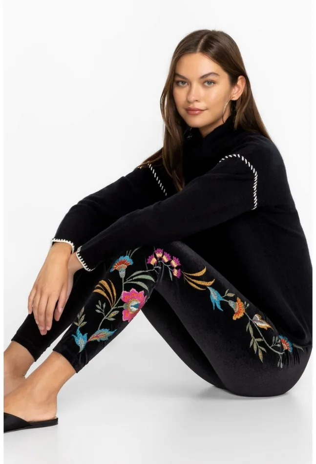 Women Sidonia Velvet Stretch Legging Black Johnny Was Bottoms