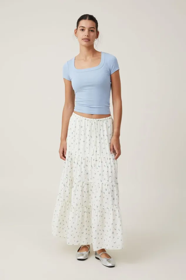 Women Skirts Cotton On Haven Tiered Maxi Skirt Esme Ditsy Blue Crush