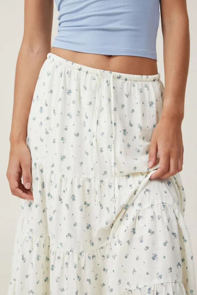 Women Skirts Cotton On Haven Tiered Maxi Skirt Esme Ditsy Blue Crush
