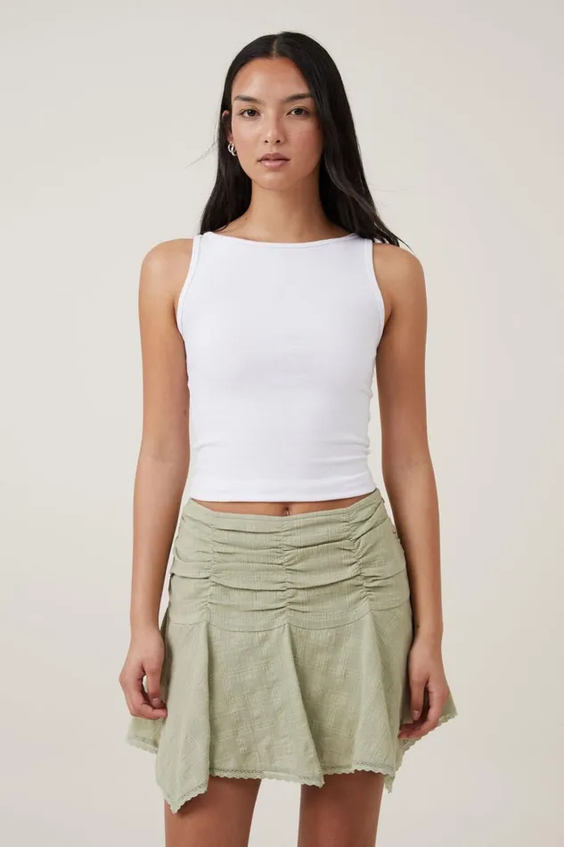 Women Skirts Cotton On Millie Hanky Hem Mini Skirt Desert Sage