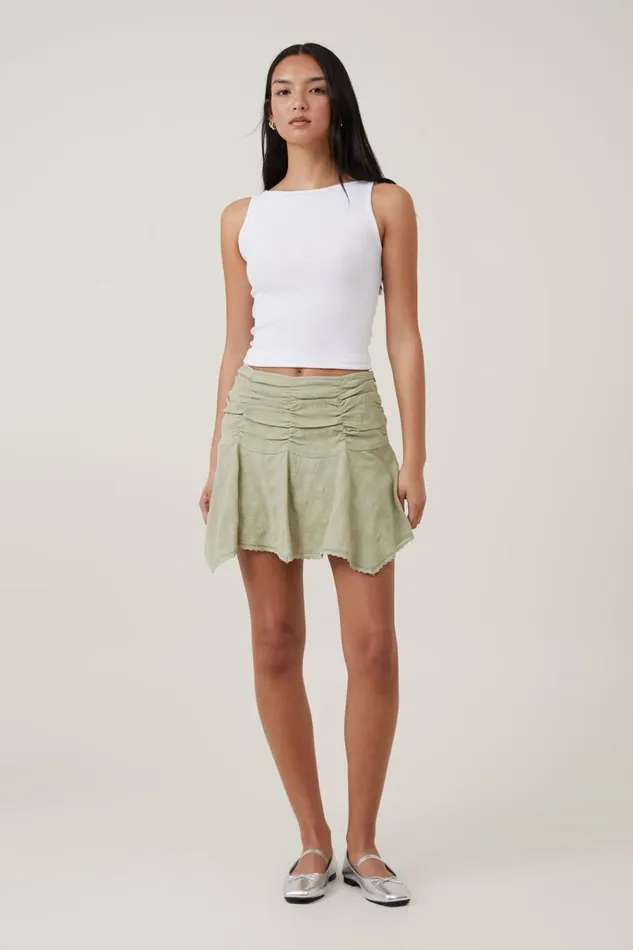 Women Skirts Cotton On Millie Hanky Hem Mini Skirt Desert Sage