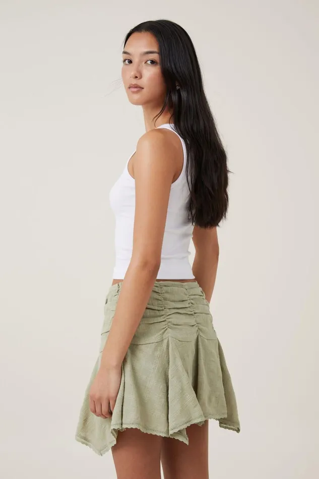 Women Skirts Cotton On Millie Hanky Hem Mini Skirt Desert Sage