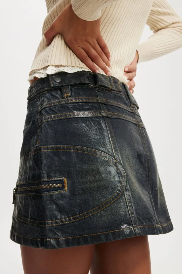 Women Skirts Cotton On Moto Denim Mini Skirt Wet Lookslate