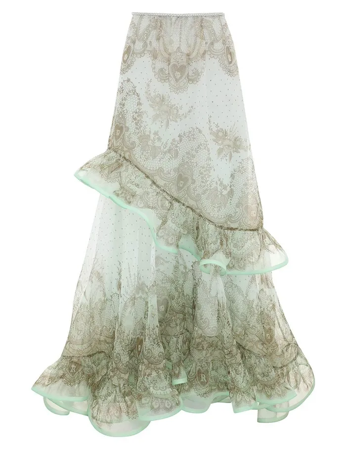 Women Skirts Zimmermann Crush Flutter Maxi Skirt Mint Lace Print