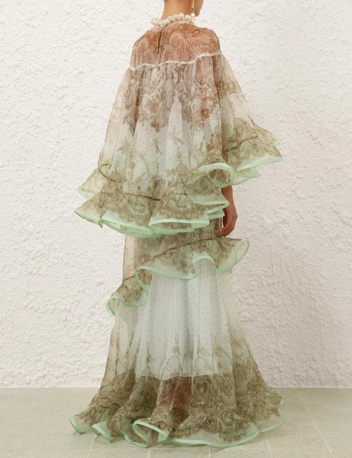 Women Skirts Zimmermann Crush Flutter Maxi Skirt Mint Lace Print