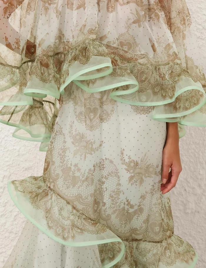 Women Skirts Zimmermann Crush Flutter Maxi Skirt Mint Lace Print