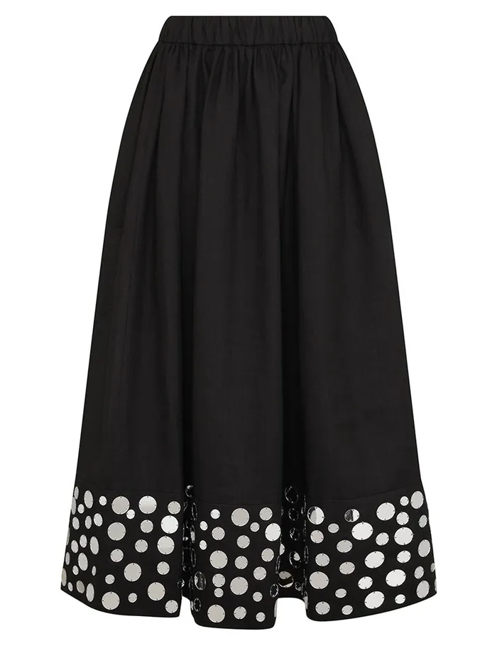 Women Skirts Zimmermann Eden Mirror Midi Skirt Blacksilver
