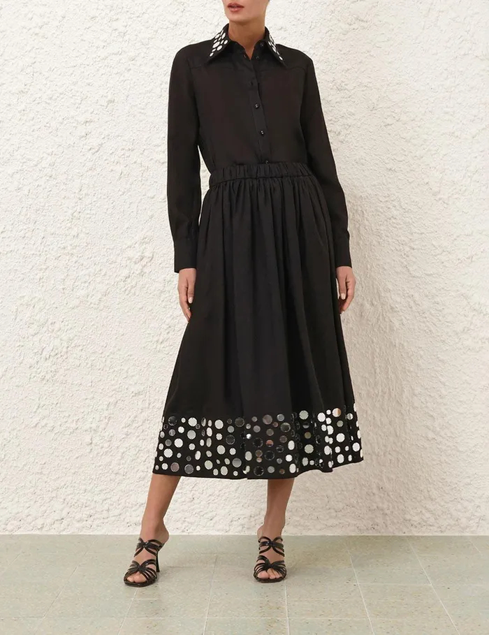 Women Skirts Zimmermann Eden Mirror Midi Skirt Blacksilver