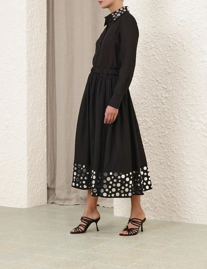 Women Skirts Zimmermann Eden Mirror Midi Skirt Blacksilver