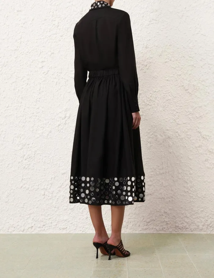 Women Skirts Zimmermann Eden Mirror Midi Skirt Blacksilver
