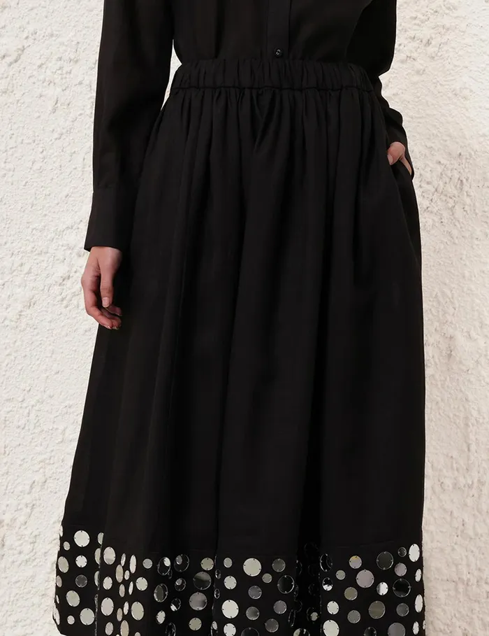 Women Skirts Zimmermann Eden Mirror Midi Skirt Blacksilver