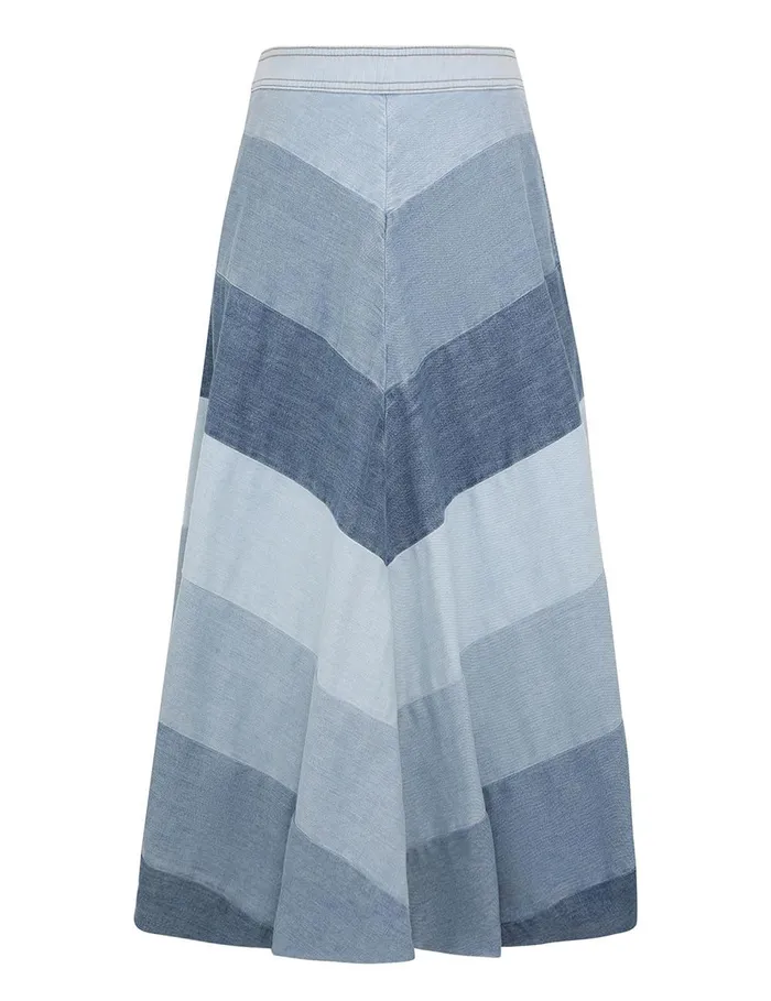 Women Skirts Zimmermann Tallow Denim Midi Skirt Chevron