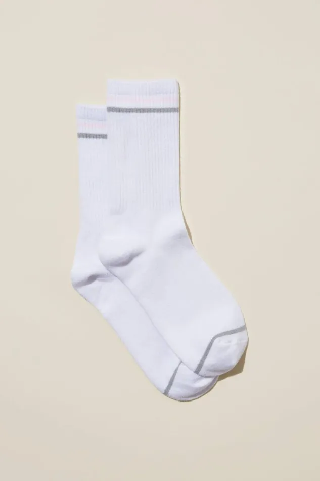 Women Socks Cotton On Club House Crew Sock White Soft Pink Grey Stripe