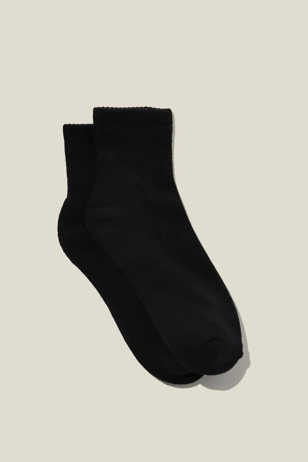 Women Socks Cotton On Club House Quarter Crew Sock Black