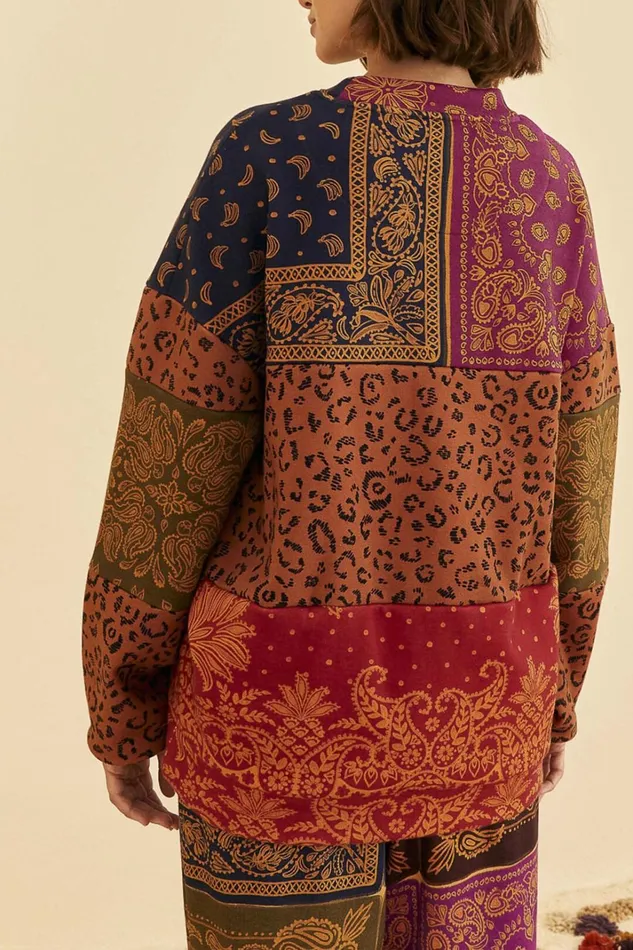 Women Sweaters and Sweatshirts Farm Rio Bandana Dream Mixed Leopard Texture Sweatshirt