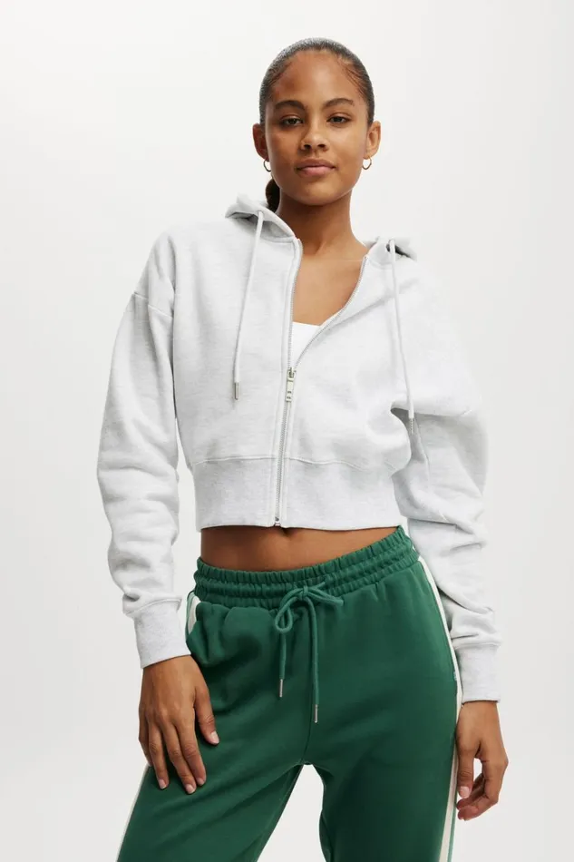 Women Sweats and Hoodies Cotton On Plush Essential Cropped Zip Through Cloudy Grey Marle Women Sweats and Hoodies Cotton On Plush Essential Cropped Zip Through Cloudy Grey Marle
