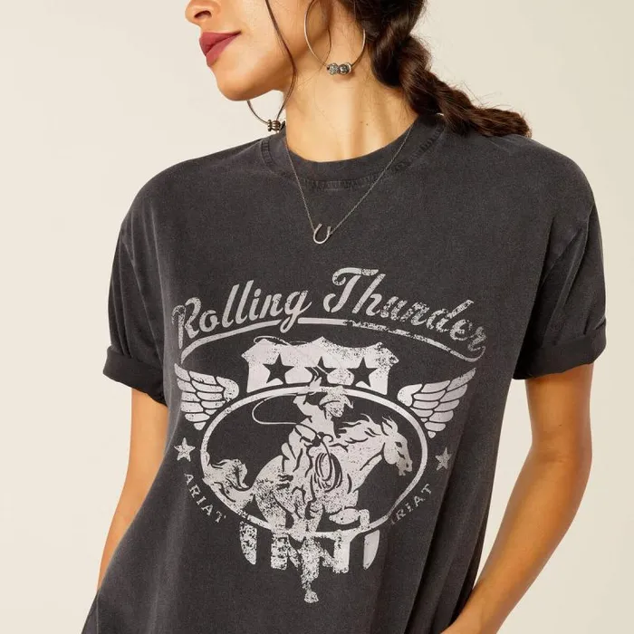 Women TShirts and Tops Ariat Rolling Thunder TShirt Black Acid Wash Women TShirts and Tops Ariat Rolling Thunder TShirt Black Acid Wash