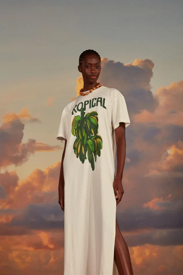 Women TShirts Farm Rio OffWhite Tropical Organic Cotton TShirt Dress