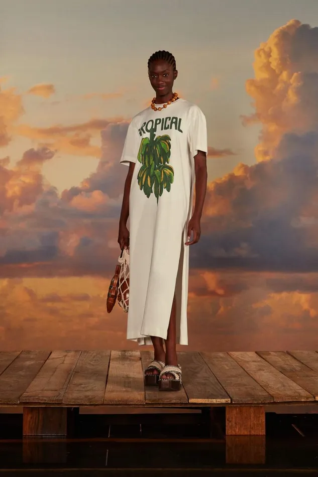 Women TShirts Farm Rio OffWhite Tropical Organic Cotton TShirt Dress
