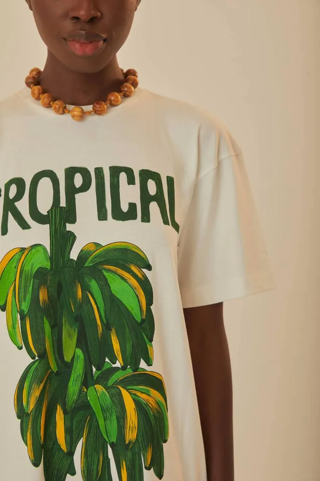 Women TShirts Farm Rio OffWhite Tropical Organic Cotton TShirt Dress