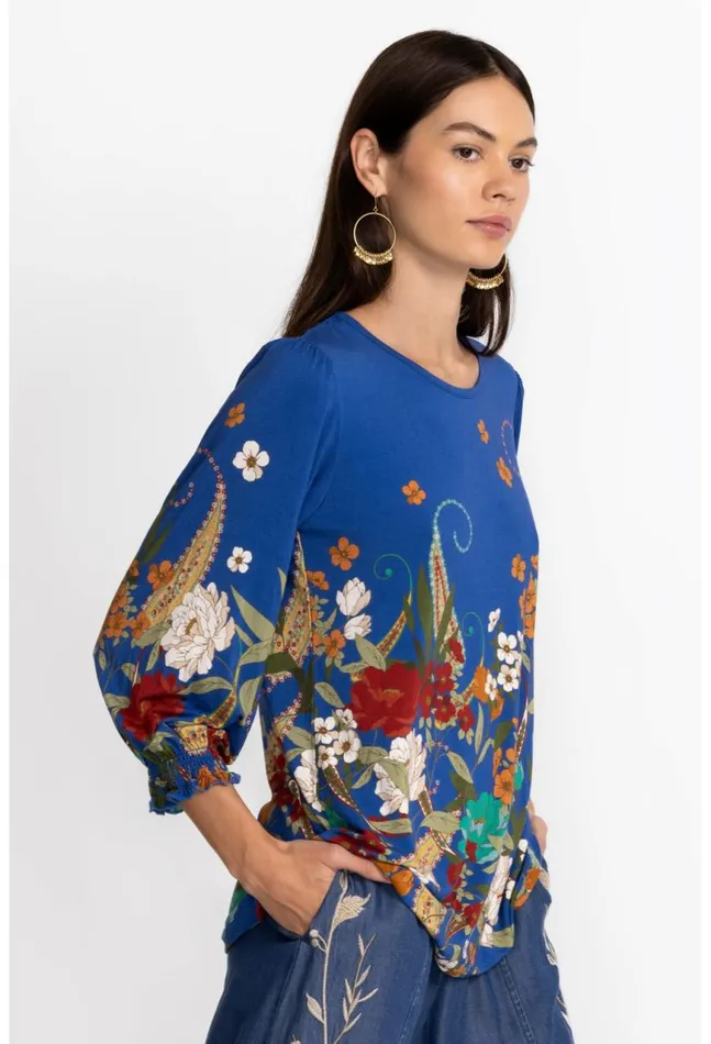 Women Tee Bee Smocked Sleeve Tee Teebee Johnny Was Tops
