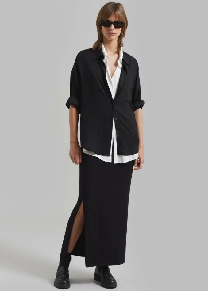 Women The Frankie Shop Ann Double Layer Shirt 8211 BlackWhite Blackwhite