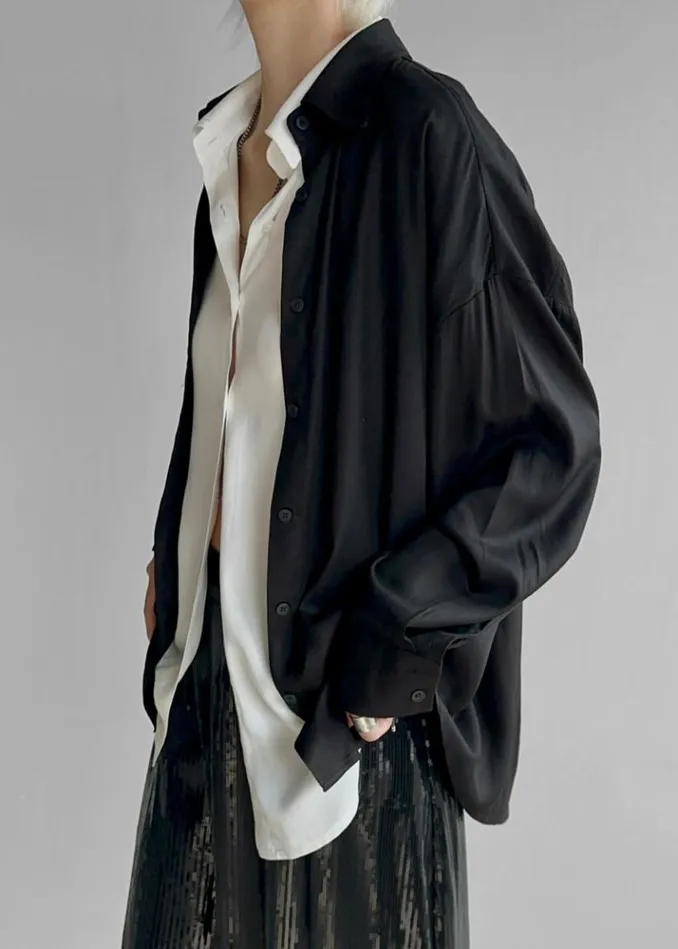 Women The Frankie Shop Ann Double Layer Shirt 8211 BlackWhite Blackwhite