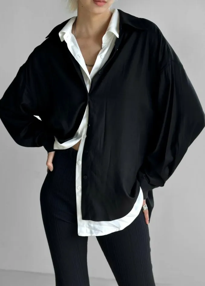 Women The Frankie Shop Ann Double Layer Shirt 8211 BlackWhite Blackwhite