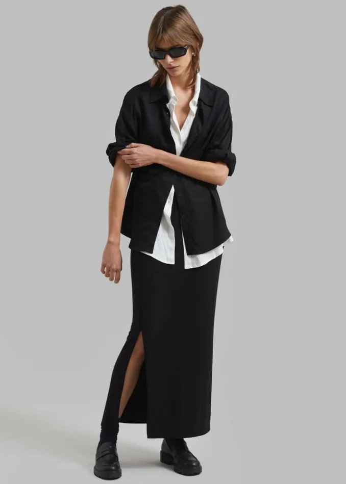 Women The Frankie Shop Ann Double Layer Shirt 8211 BlackWhite Blackwhite