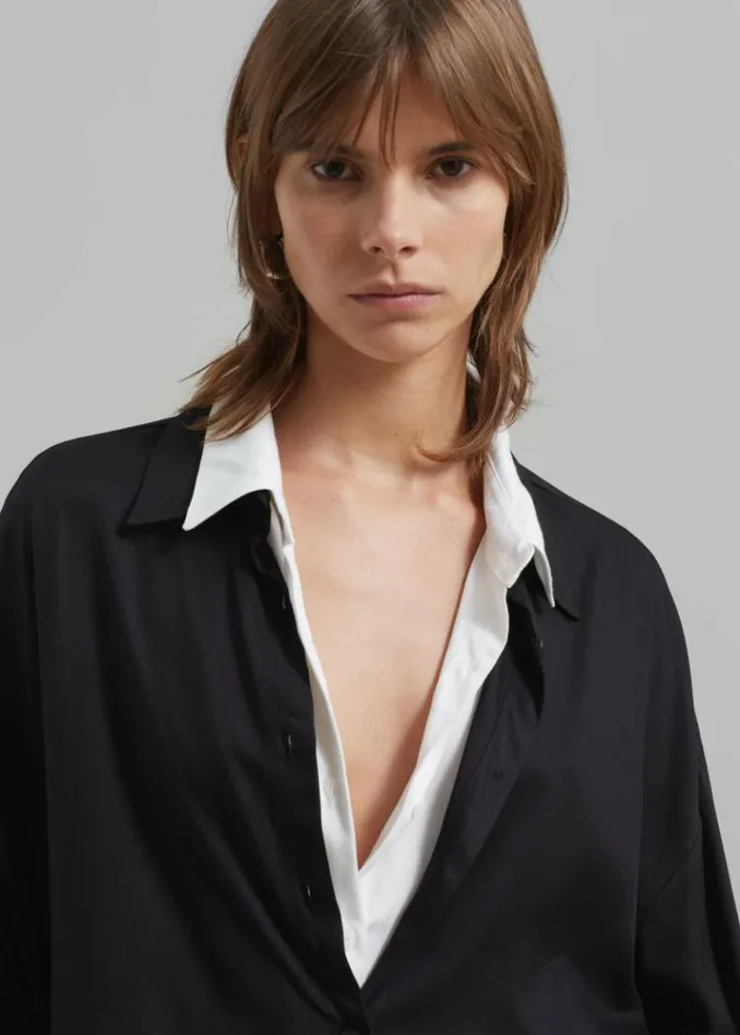 Women The Frankie Shop Ann Double Layer Shirt 8211 BlackWhite Blackwhite