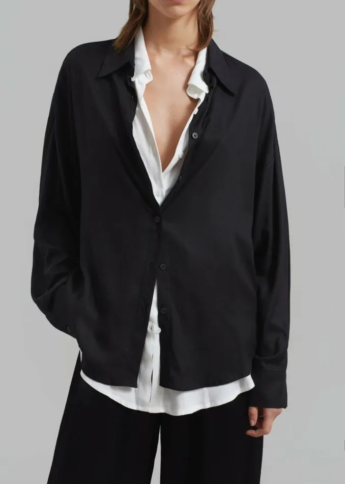 Women The Frankie Shop Ann Double Layer Shirt 8211 BlackWhite Blackwhite