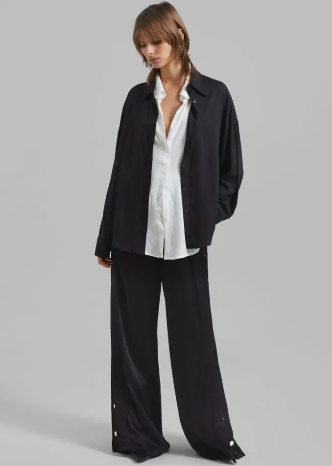 Women The Frankie Shop Ann Double Layer Shirt 8211 BlackWhite Blackwhite