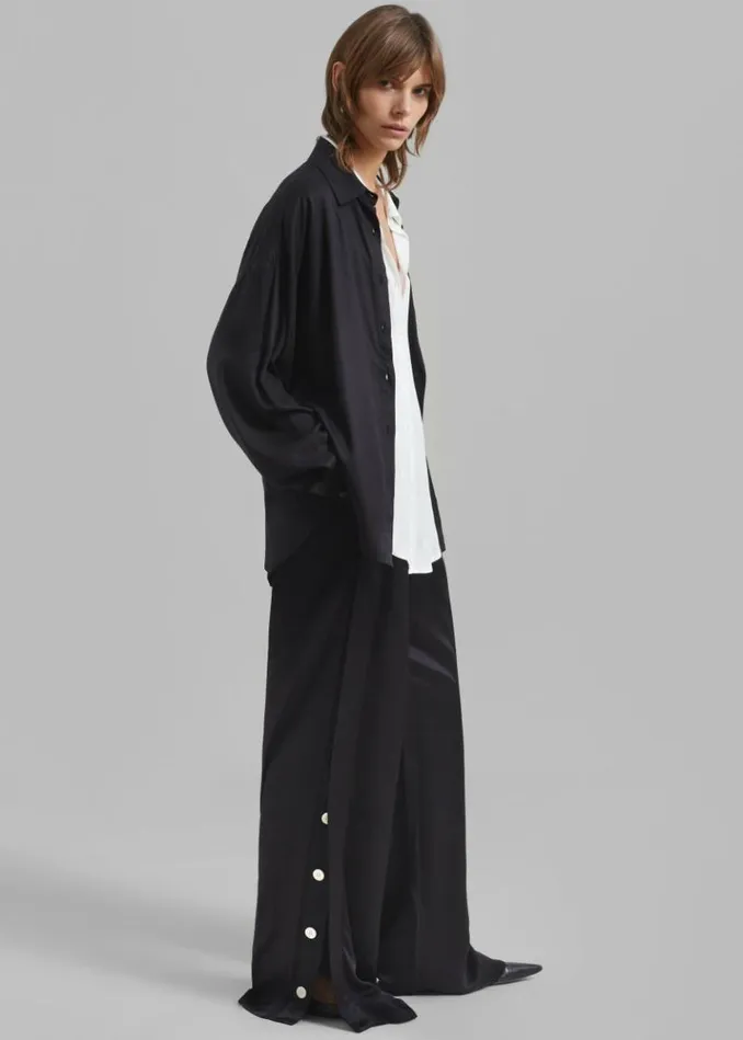 Women The Frankie Shop Ann Double Layer Shirt 8211 BlackWhite Blackwhite